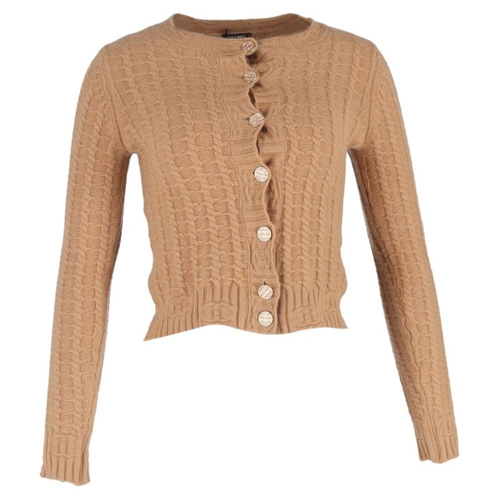 Chanel Cable Knit Cardigan in Brown Wool